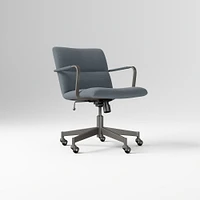 Cooper Mid-Century Office Chair, Yarn Dyed Linen Weave, Pewter, Cool Walnut and Dark Bronze