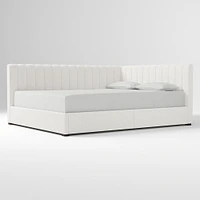 Avalon Corner Storage Bed Queen Yarn Dyed Linen Weave Alabaster