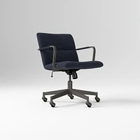 Cooper Mid-Century Office Chair, Yarn Dyed Linen Weave, Pewter, Cool Walnut and Dark Bronze