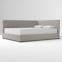 Avalon Corner Storage Bed Queen Yarn Dyed Linen Weave Alabaster