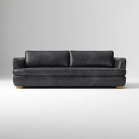 Leroy 96in Sofa, Ludlow Leather Navy, Cool Walnut
