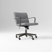 Cooper Mid-Century Office Chair, Yarn Dyed Linen Weave, Pewter, Cool Walnut and Dark Bronze