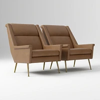Carlo Highback Chair, Poly, Saddle Leather, Nut, Brass
