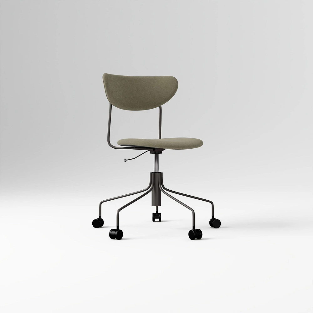 Petal Fully Upholstered Office Chair, Yarn Dyed Linen Weave, Pewter, Dark Bronze