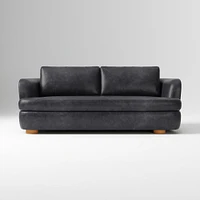 Leroy 96in Sofa, Ludlow Leather Navy, Cool Walnut
