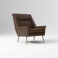 Carlo Highback Chair, Poly, Saddle Leather, Nut, Brass