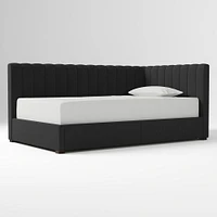 Avalon Corner Storage Bed Queen Yarn Dyed Linen Weave Alabaster