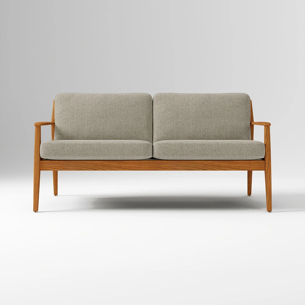 Midcentury Show Wood Sofa PLY Twill Camel Pecan