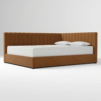Avalon Corner Storage Bed Queen Yarn Dyed Linen Weave Alabaster