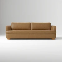 Leroy 96in Sofa, Ludlow Leather Navy, Cool Walnut