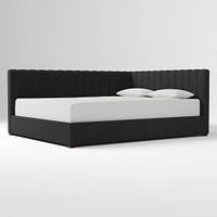 Avalon Corner Storage Bed Queen Yarn Dyed Linen Weave Alabaster