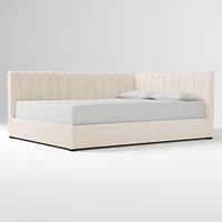 Avalon Corner Storage Bed Queen Yarn Dyed Linen Weave Alabaster