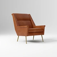 Carlo Highback Chair, Poly, Saddle Leather, Nut, Brass
