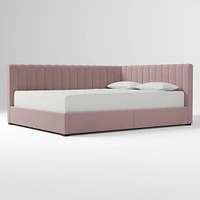 Avalon Corner Storage Bed Queen Yarn Dyed Linen Weave Alabaster