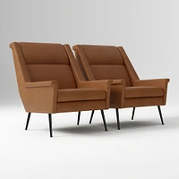 Carlo Highback Chair, Poly, Saddle Leather, Nut, Brass