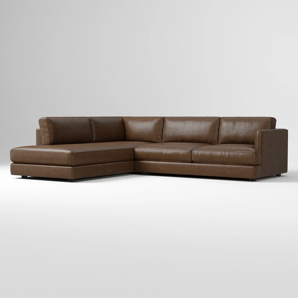 Haven 108" Right Multi Seat 2-Piece Bumper Chaise Sectional, Standard Depth, Saddle Leather, Nut