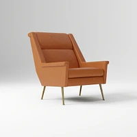 Carlo Highback Chair, Poly, Saddle Leather, Nut, Brass