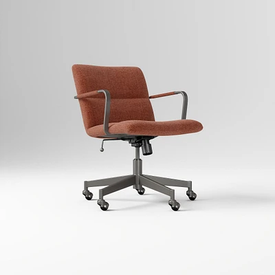 Cooper Mid-Century Office Chair, Yarn Dyed Linen Weave, Pewter, Cool Walnut and Dark Bronze