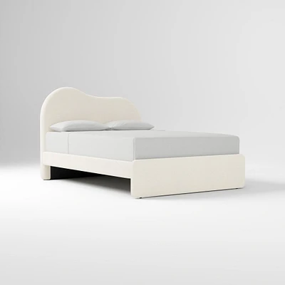 Alba Asymmetric Upholstered Bed, Full, Yarn Dyed Linen Weave, Alabaster