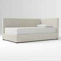Avalon Corner Storage Bed Queen Yarn Dyed Linen Weave Alabaster