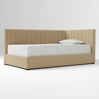 Avalon Corner Storage Bed Queen Yarn Dyed Linen Weave Alabaster