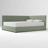 Avalon Corner Storage Bed Queen Yarn Dyed Linen Weave Alabaster