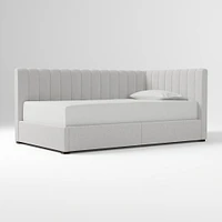 Avalon Corner Storage Bed Queen Yarn Dyed Linen Weave Alabaster