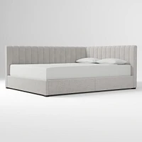 Avalon Corner Storage Bed Queen Yarn Dyed Linen Weave Alabaster