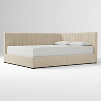 Avalon Corner Storage Bed Queen Yarn Dyed Linen Weave Alabaster