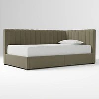 Avalon Corner Storage Bed Queen Yarn Dyed Linen Weave Alabaster