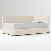 Avalon Corner Storage Bed Queen Yarn Dyed Linen Weave Alabaster