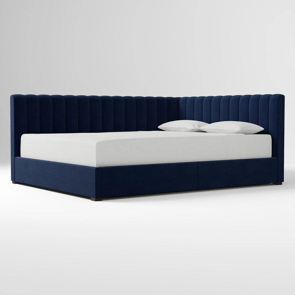 Avalon Corner Storage Bed Queen Yarn Dyed Linen Weave Alabaster