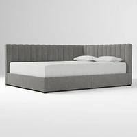 Avalon Corner Storage Bed Queen Yarn Dyed Linen Weave Alabaster