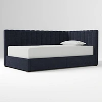 Avalon Corner Storage Bed Queen Yarn Dyed Linen Weave Alabaster