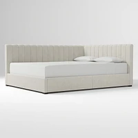 Avalon Corner Storage Bed Queen Yarn Dyed Linen Weave Alabaster