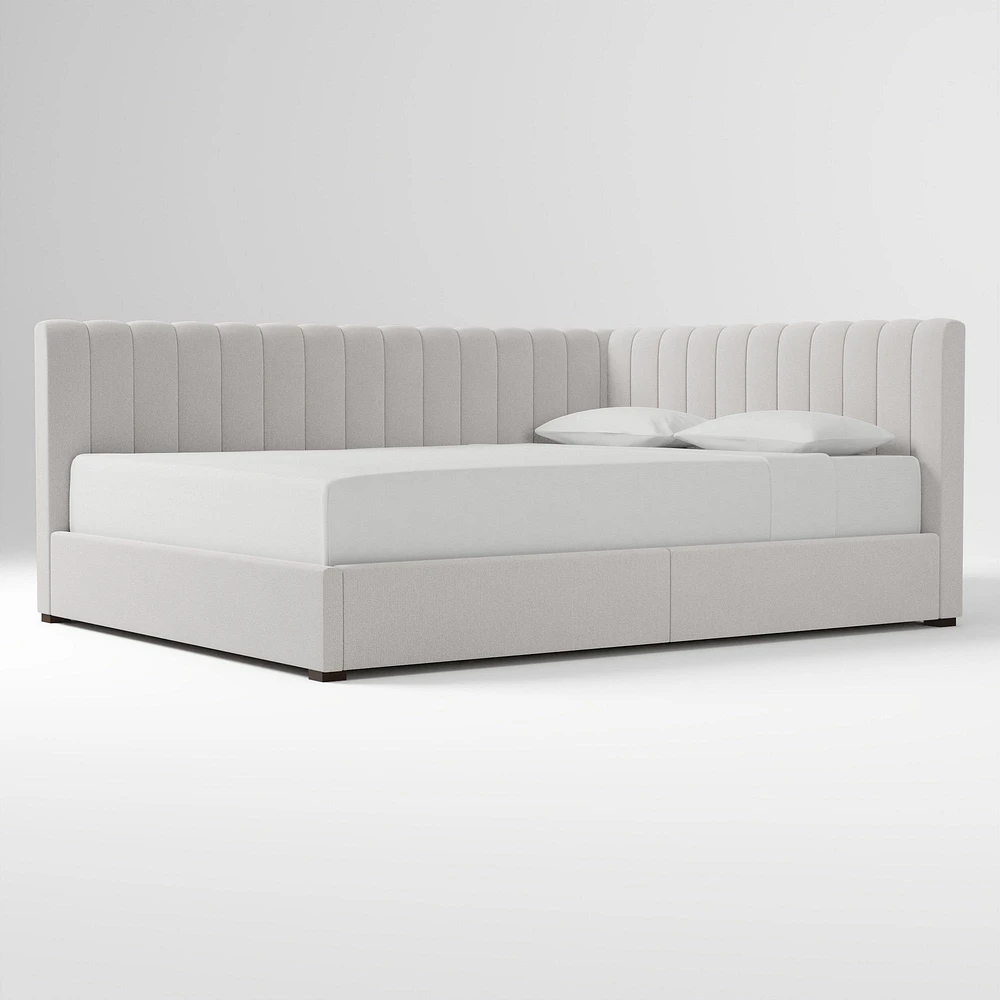 Avalon Corner Storage Bed Queen Yarn Dyed Linen Weave Alabaster