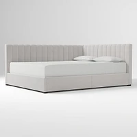 Avalon Corner Storage Bed Queen Yarn Dyed Linen Weave Alabaster