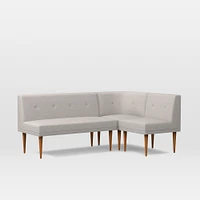 Midcentury Bench + Single Round Corner, Yarn Dyed Linen Weave Oatmeal, Pecan