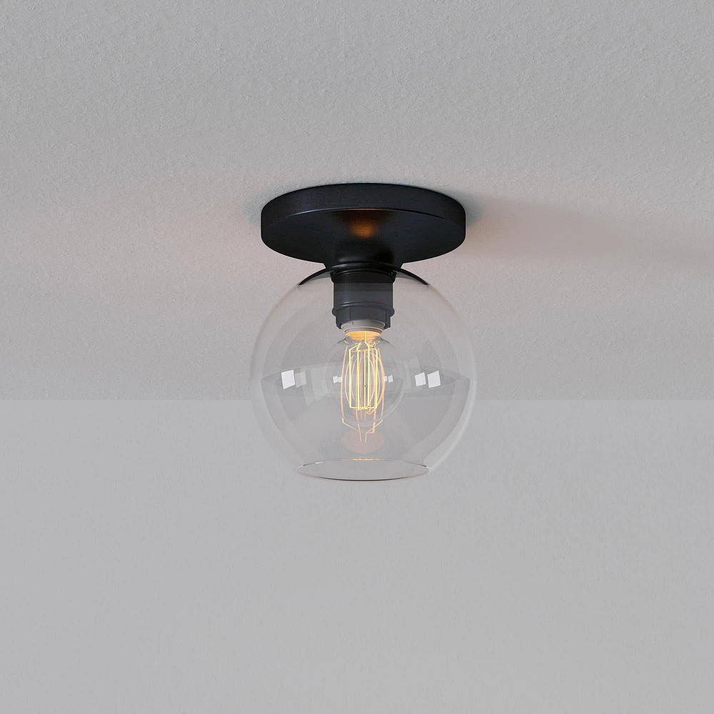 Sculptural Flush Mount Antique Brass Clear Glass Globe 6.5