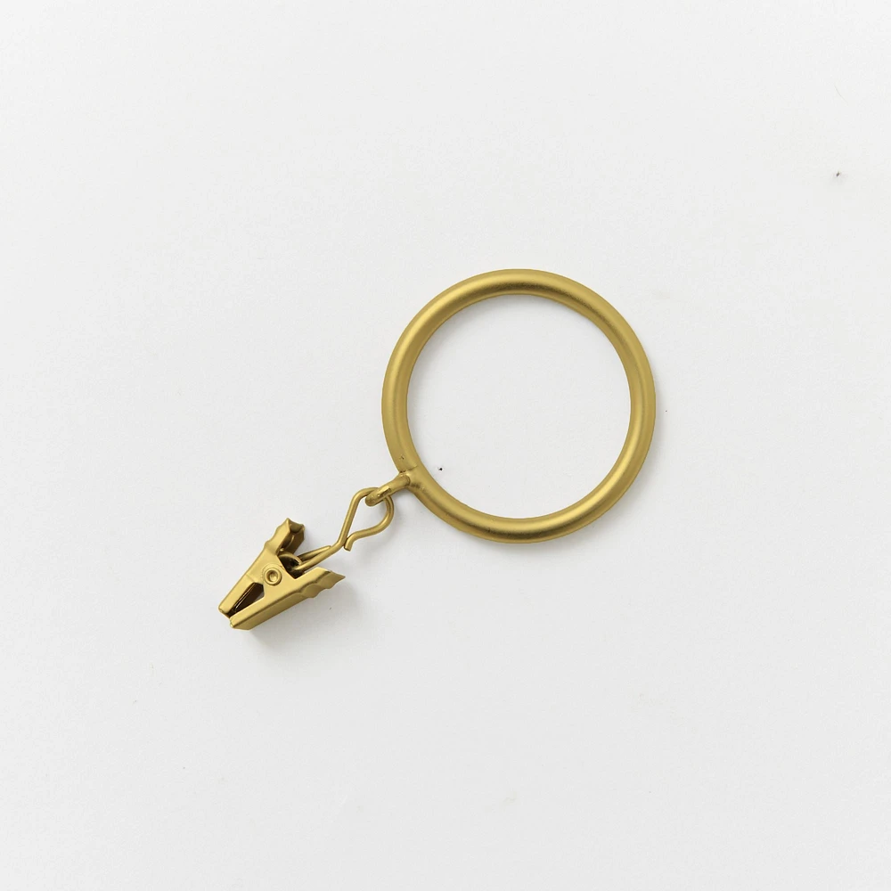 Thin Metal Curtain Rings with Clips, Antique Brass, Set of 7
