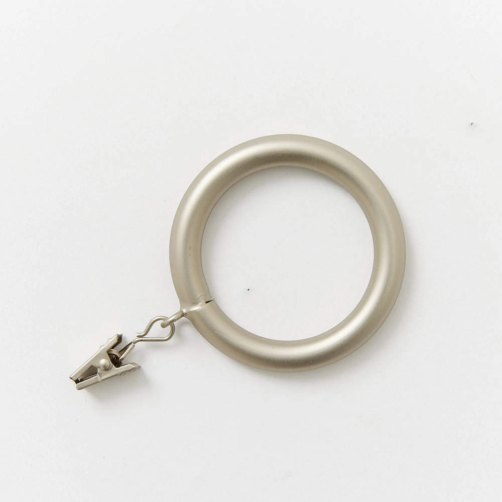 Thin Metal Curtain Rings with Clips, Antique Brass, Set of 7