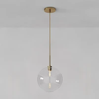 Sculptural Pendant Antique Brass Clear Glass Globe  6.5"