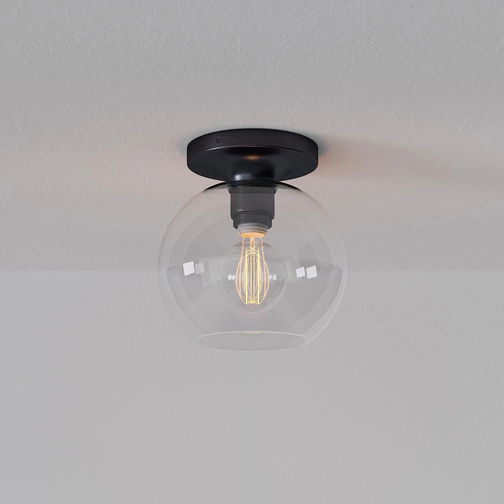 Sculptural Flush Mount Antique Brass Clear Glass Globe 6.5