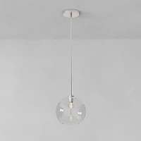 Sculptural Pendant Antique Brass Clear Glass Globe  6.5"