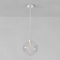 Sculptural Pendant Antique Brass Clear Glass Globe  6.5"