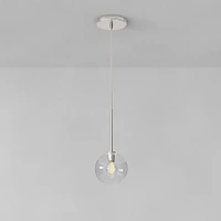 Sculptural Pendant Antique Brass Clear Glass Globe  6.5"