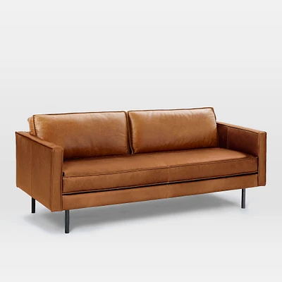 Axel 76" Sofa, Saddle Leather, Nut, Metal