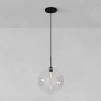 Sculptural Pendant Antique Brass Clear Glass Globe  6.5"