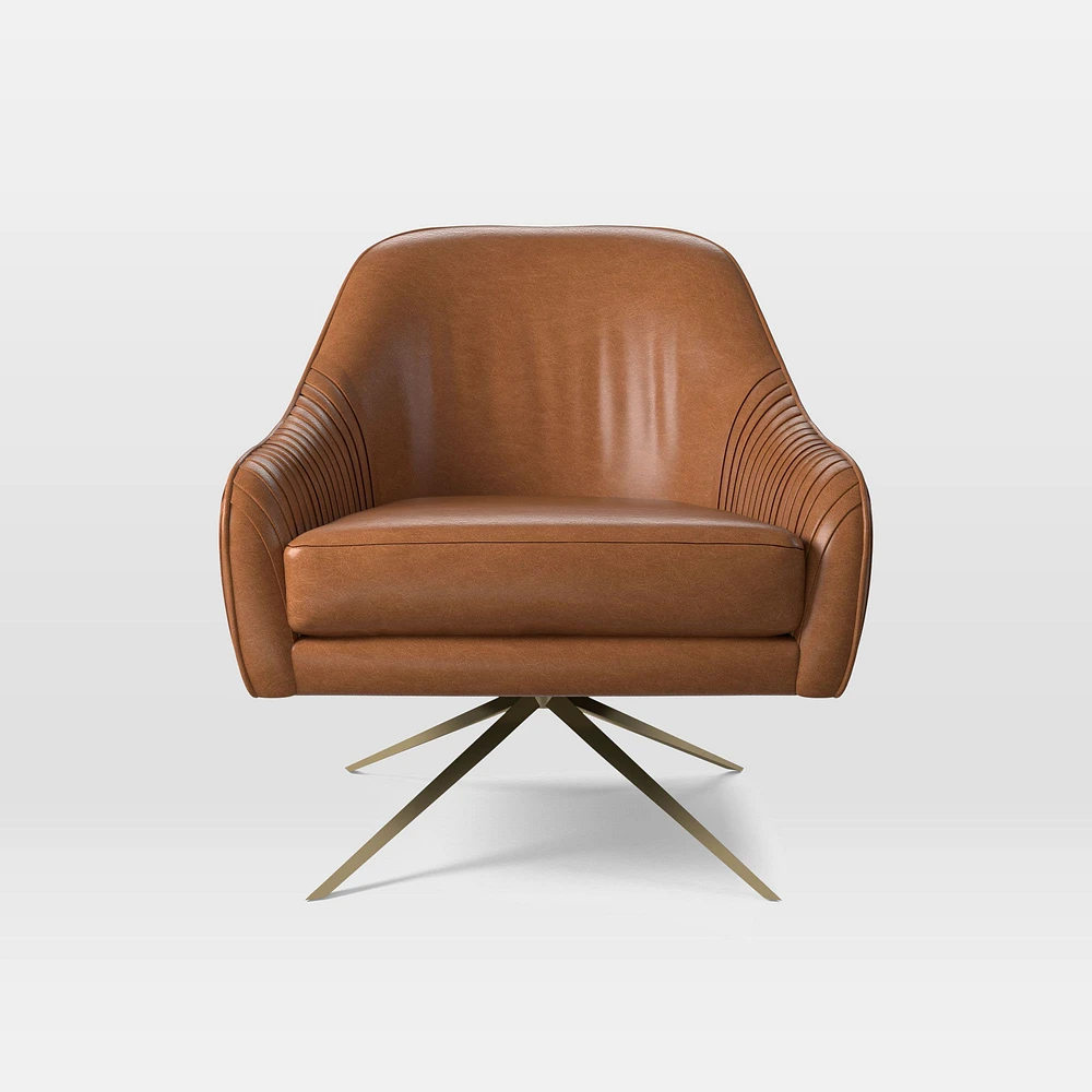 Roar & Rabbit Swivel Chair, Poly, Saddle Leather, Nut, Antique Brass