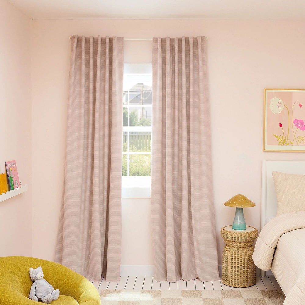 Chambray Tack Stripe Curtain with Blackout, Taupe, 48x84